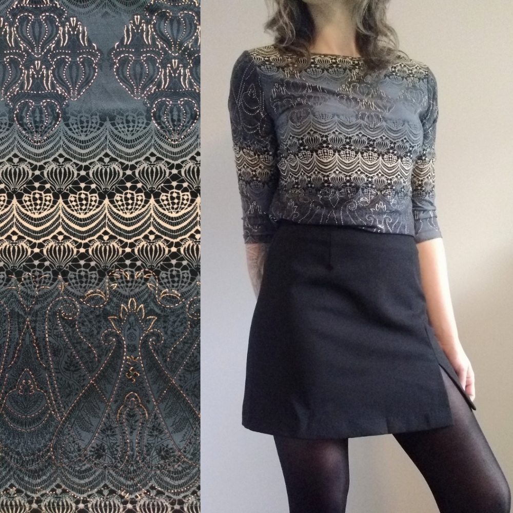 Y2K Vintage ¾ Sleeve Top Small 2000s Black Gray Gold